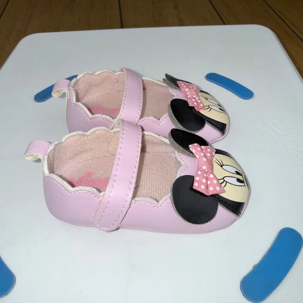 Disney Minnie Mouse Baby Girl Pink Crib Shoes Mary Jane Bow 6-9 Months